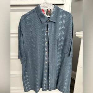 Nat Nast Shirt Men's XL Blue Floral Silk Blend Light Short Sleeve Beach Summer